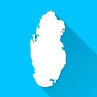 Qatar Map on Blue Background Long Shadow Flat Design