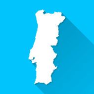 Portugal Map on Blue Background Long Shadow Flat Design