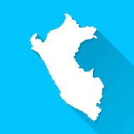 Peru Map on Blue Background Long Shadow Flat Design