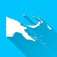 Papua New Guinea Map Blue Background Long Shadow Flat Design