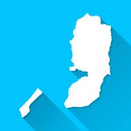 Palestinian Territories Map on Blue Background Long Shadow Flat Design