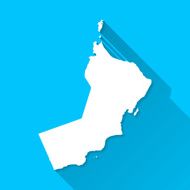 Oman Map on Blue Background Long Shadow Flat Design