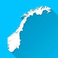 Norway Map on Blue Background Long Shadow Flat Design