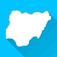 Nigeria Map on Blue Background Long Shadow Flat Design