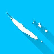 New Caledonia Map on Blue Background Long Shadow Flat Design