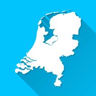 Netherlands Map on Blue Background Long Shadow Flat Design