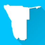 Namibia Map on Blue Background Long Shadow Flat Design