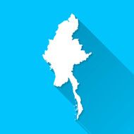 Myanmar Map on Blue Background Long Shadow Flat Design