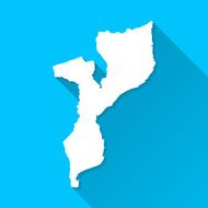 Mozambique Map on Blue Background Long Shadow Flat Design