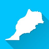 Morocco Map on Blue Background Long Shadow Flat Design