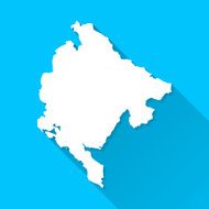 Montenegro Map on Blue Background Long Shadow Flat Design