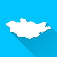 Mongolia Map on Blue Background Long Shadow Flat Design