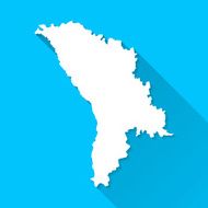 Moldova Map on Blue Background Long Shadow Flat Design