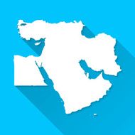 Middle East Map on Blue Background Long Shadow Flat Design
