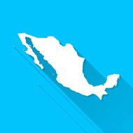 Mexico Map on Blue Background Long Shadow Flat Design