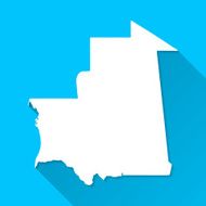 Mauritania Map on Blue Background Long Shadow Flat Design