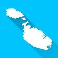 Malta Map on Blue Background Long Shadow Flat Design