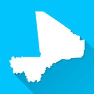 Mali Map on Blue Background Long Shadow Flat Design