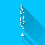 Maldives Map on Blue Background Long Shadow Flat Design