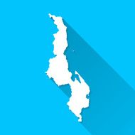 Malawi Map on Blue Background Long Shadow Flat Design