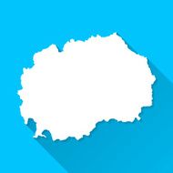 Macedonia Map on Blue Background Long Shadow Flat Design