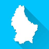 Luxembourg Map on Blue Background Long Shadow Flat Design