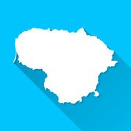 Lithuania Map on Blue Background Long Shadow Flat Design