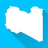 Libya Map on Blue Background Long Shadow Flat Design