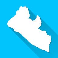 Liberia Map on Blue Background Long Shadow Flat Design