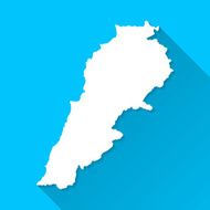 Lebanon Map on Blue Background Long Shadow Flat Design