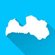 Latvia Map on Blue Background Long Shadow Flat Design