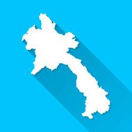 Laos Map on Blue Background Long Shadow Flat Design