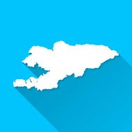 Kyrgyzstan Map on Blue Background Long Shadow Flat Design