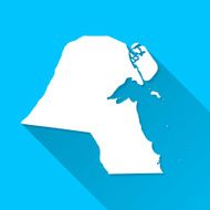 Kuwait Map on Blue Background Long Shadow Flat Design