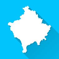Kosovo Map on Blue Background Long Shadow Flat Design