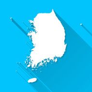 Korea South Map on Blue Background Long Shadow Flat Design