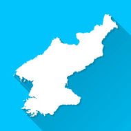 Korea North Map on Blue Background Long Shadow Flat Design