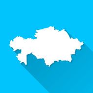 Kazakhstan Map on Blue Background Long Shadow Flat Design