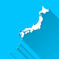 Japan Map on Blue Background Long Shadow Flat Design