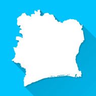Ivory Coast Map on Blue Background Long Shadow Flat Design