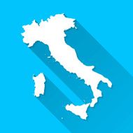Italy Map on Blue Background Long Shadow Flat Design