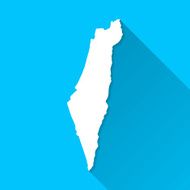 Israel Map on Blue Background Long Shadow Flat Design