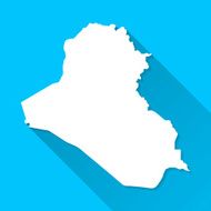 Iraq Map on Blue Background Long Shadow Flat Design