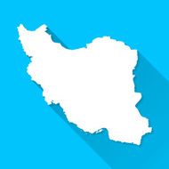 Iran Map on Blue Background Long Shadow Flat Design