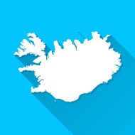 Iceland Map on Blue Background Long Shadow Flat Design