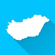 Hungary Map on Blue Background Long Shadow Flat Design