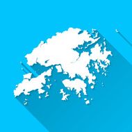 Hong Kong Map on Blue Background Long Shadow Flat Design