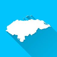 Honduras Map on Blue Background Long Shadow Flat Design