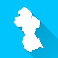Guyana Map on Blue Background Long Shadow Flat Design