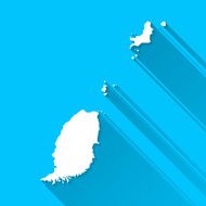 Grenada Map on Blue Background Long Shadow Flat Design